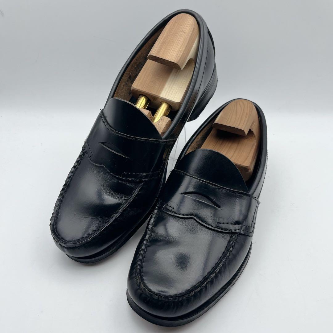 アッパー美品✨ジーエイチバス ローガン ガラスレザー ローファー 黒 6.5D