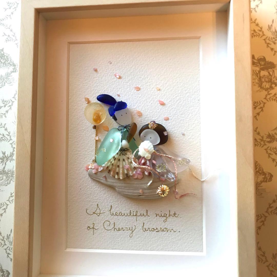 シーグラスアートhirokoponno.92夜桜散歩桜の季節の立体アート作品