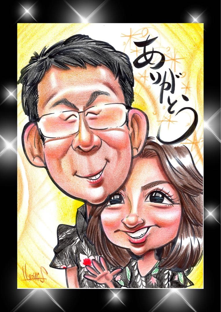 世界で1枚の手描きのオーダーメイド似顔絵★ご両親ギフト★結婚式★感謝の気持ち