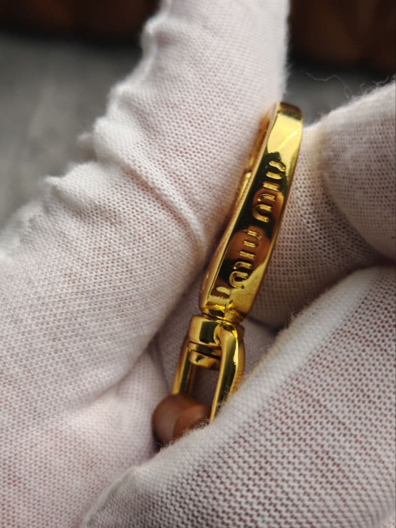 MIUMIU ブラウン レザーギャザーバッグ ロゴ入り 美品