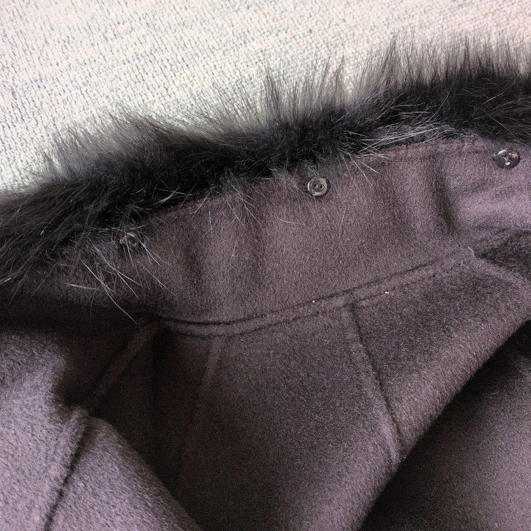 ブラック ホックスクファー付き カシミアダブルフェイスケープコート