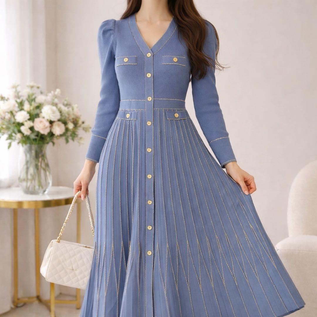 ワンピース Suite Room Knit Long Dress M sepia blue