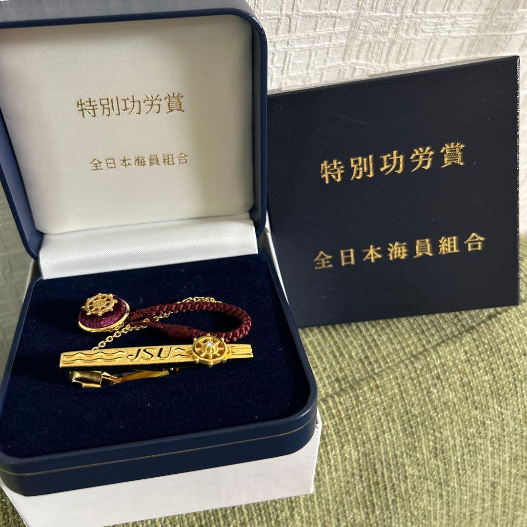 【新品】全日本海員組合特別功労賞タイピンバッジ　貴金属　ダイアモンド