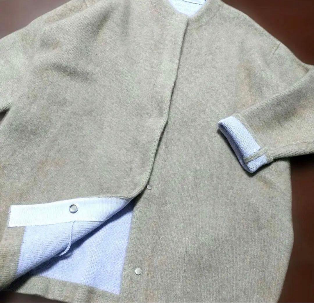 ELENDEEKラクーン混ダブルフェイスニットカーディガンバイカラーコート羽織り