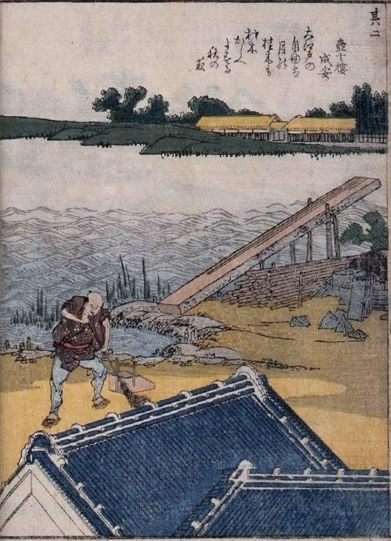 葛飾北斎作　浮世絵版画「絵本　隅田川両岸一覧」中巻　越前和紙複製画