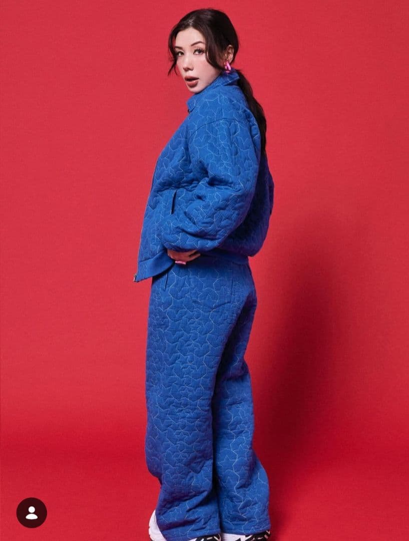 RE. アールイードット 星柄キルティングパンツ ブルー