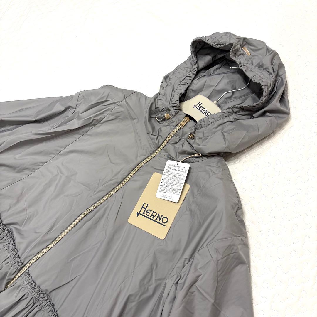 ☆新品☆HERNO テクノタフタ ギャザーモッズコート 38 GY