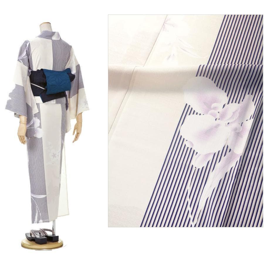 ひ*ん様 【美品】【撫松庵】夏に快適！セオα 浴衣 あやめ縞アイボリー