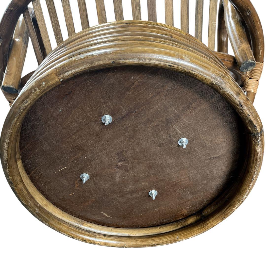 昭和レトロ 古家具 回転式ラタンチェア ラタンソファ エッグチェア アームチェア