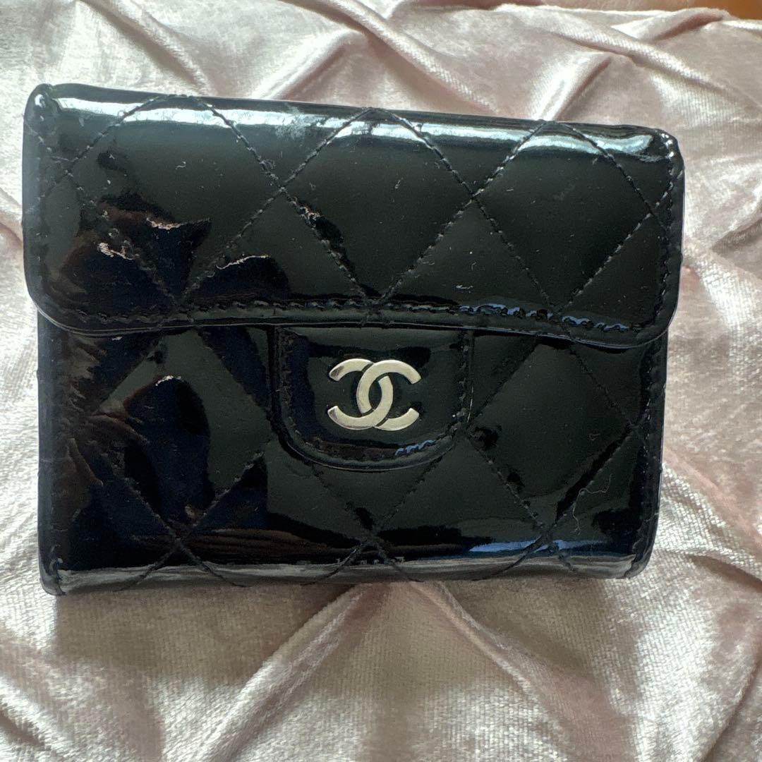CHANEL パテント ケース ミニウォレット ブラック