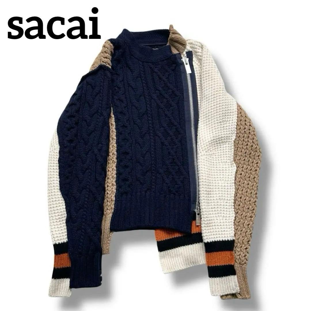 美品 sacai ライダース ニット ブルゾン 変形 ウール 18AW メンズ