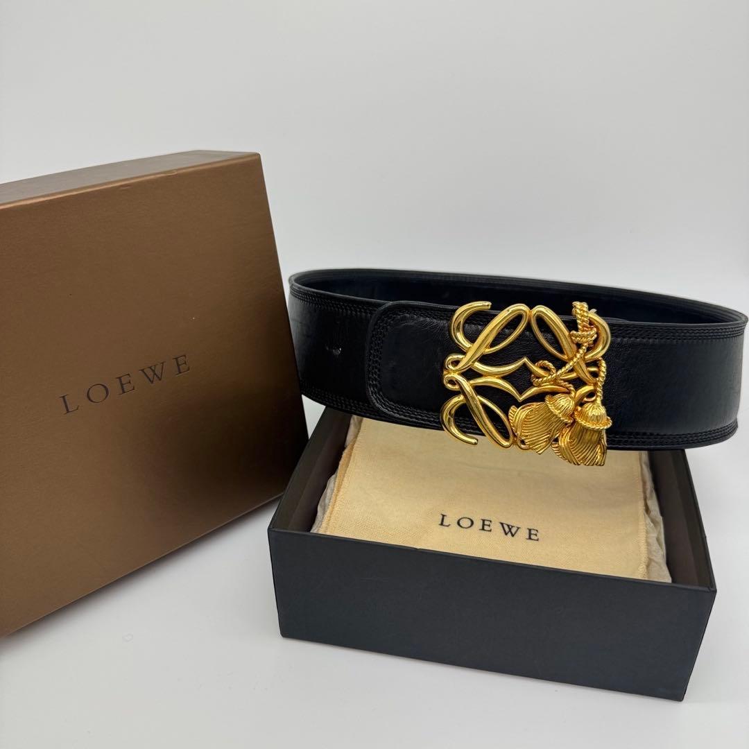 【美品☆激レア】ロエベ　ベルト　アナグラム　スタッズ　ゴールド金具　レザー　黒