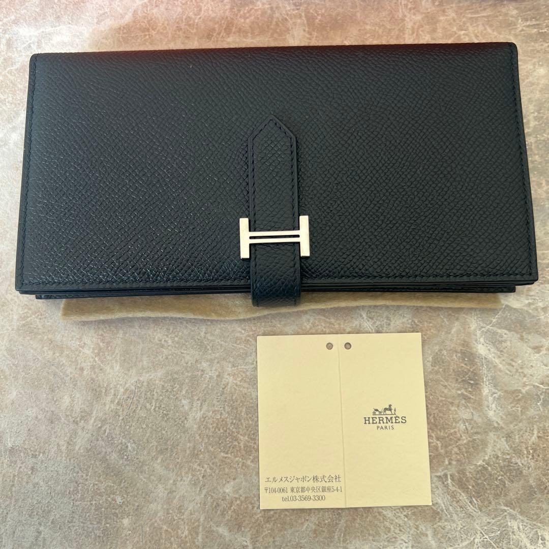Herms ヴォーエプソン ベアンスフレ 二つ折り長財布 ブラック 箱付き