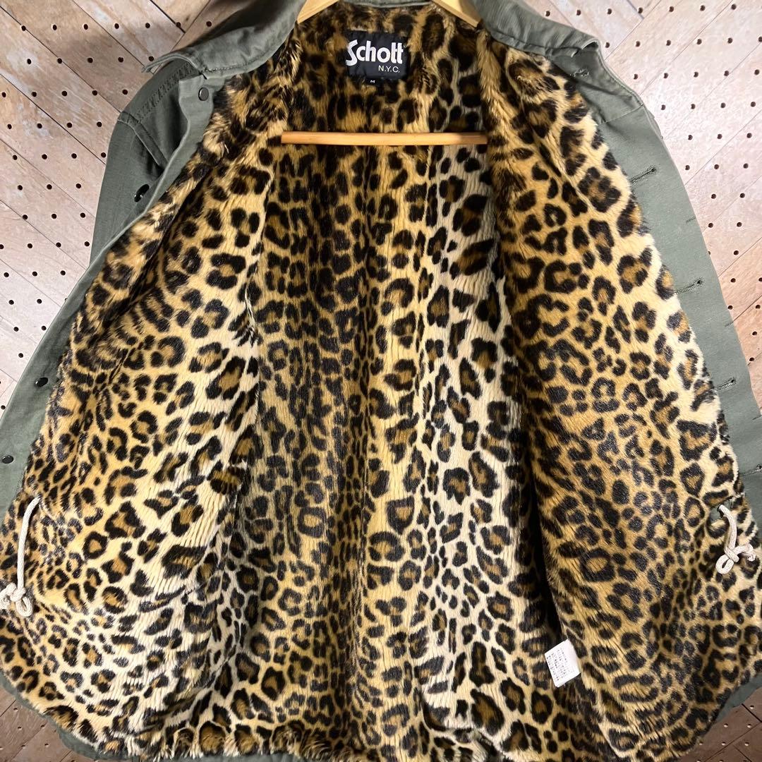 Schott ヒョウ柄 裏地ミリタリージャケット M 刺繍あり