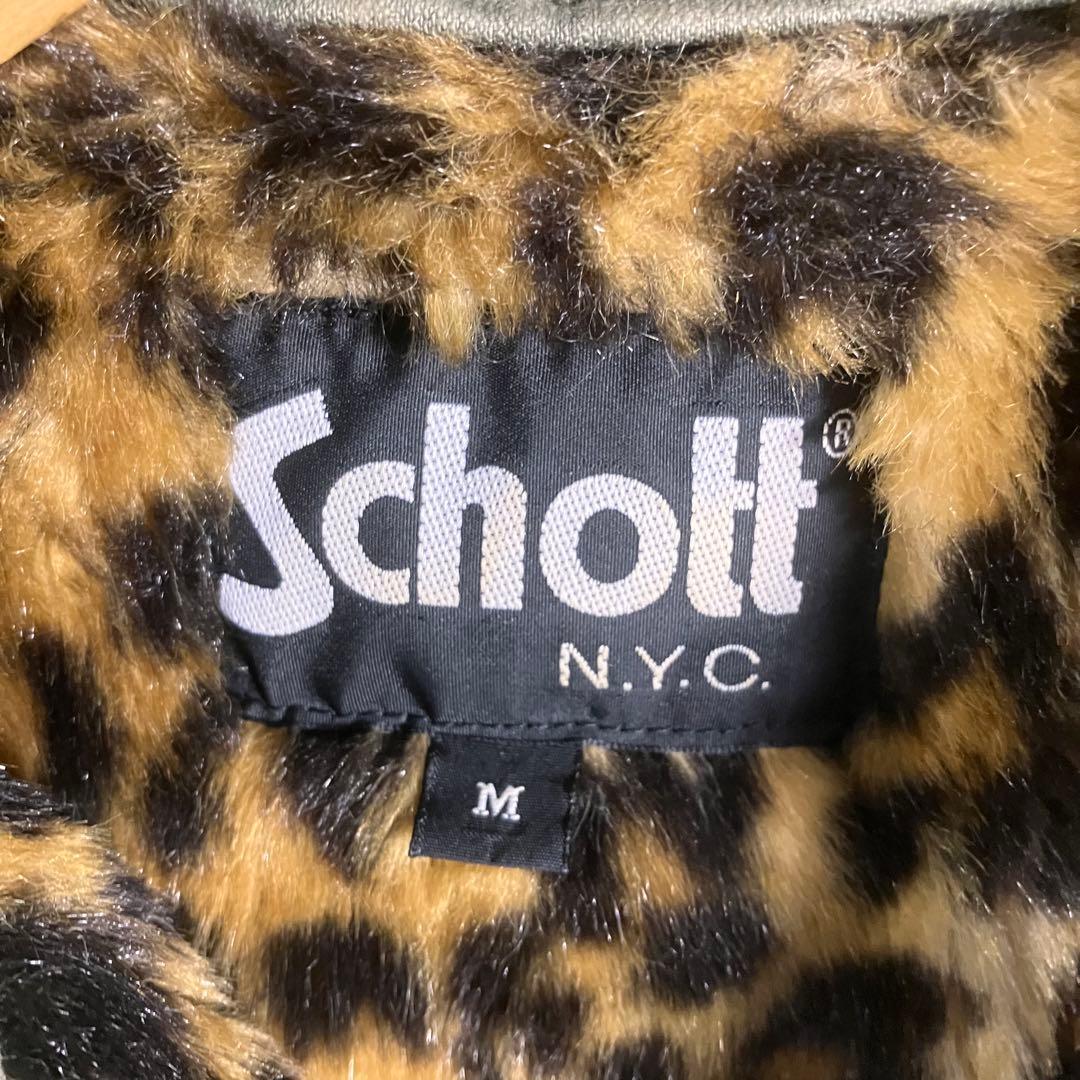 Schott ヒョウ柄 裏地ミリタリージャケット M 刺繍あり