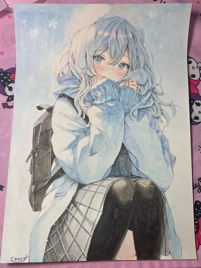 h*☆様 ♡ オリジナル　手描きイラスト　冬の女の子　Ａ４ アナログイラスト
