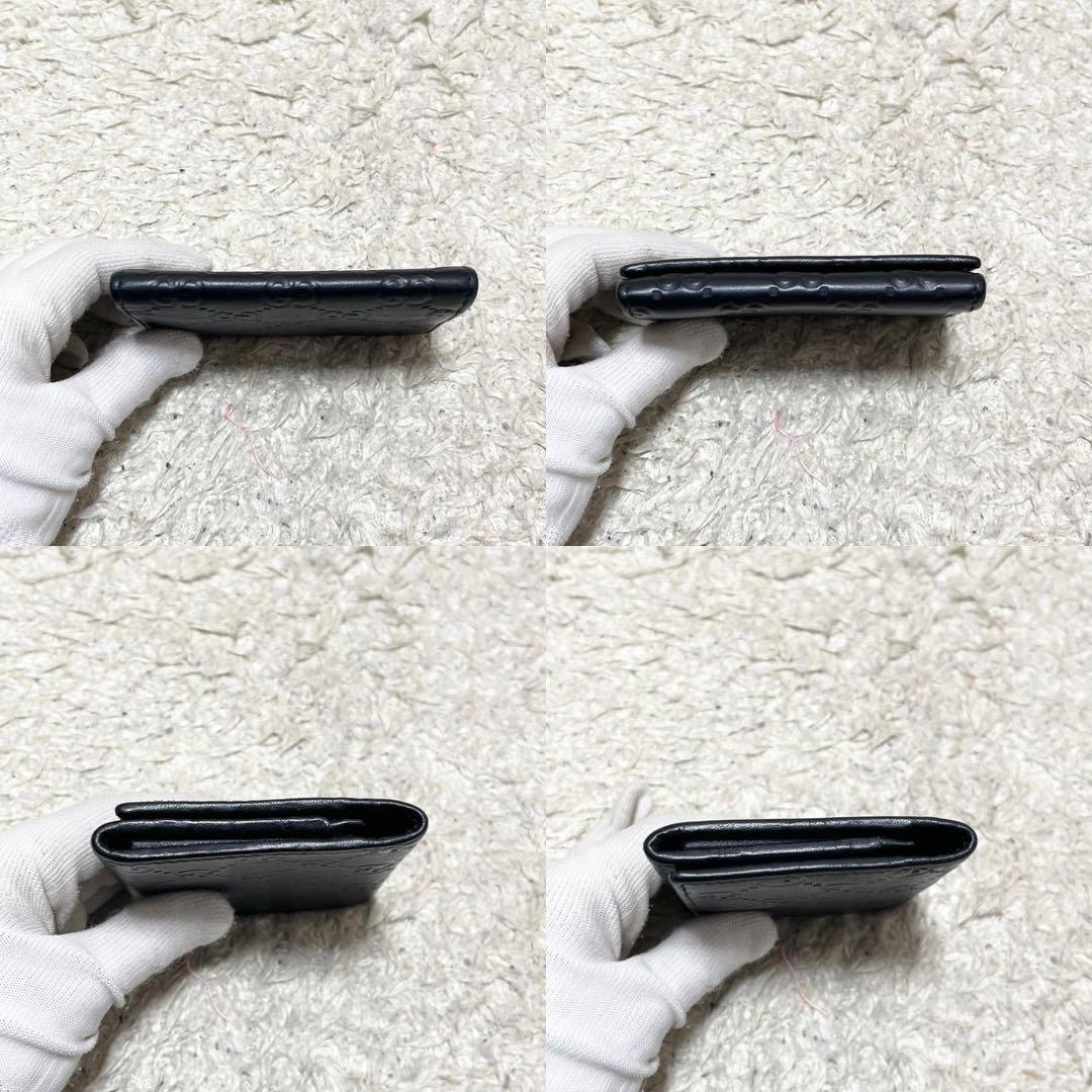 GUCCI 名刺ケース　カードケース　シマ　レザー　GG柄　ロゴ金具　黒　定期