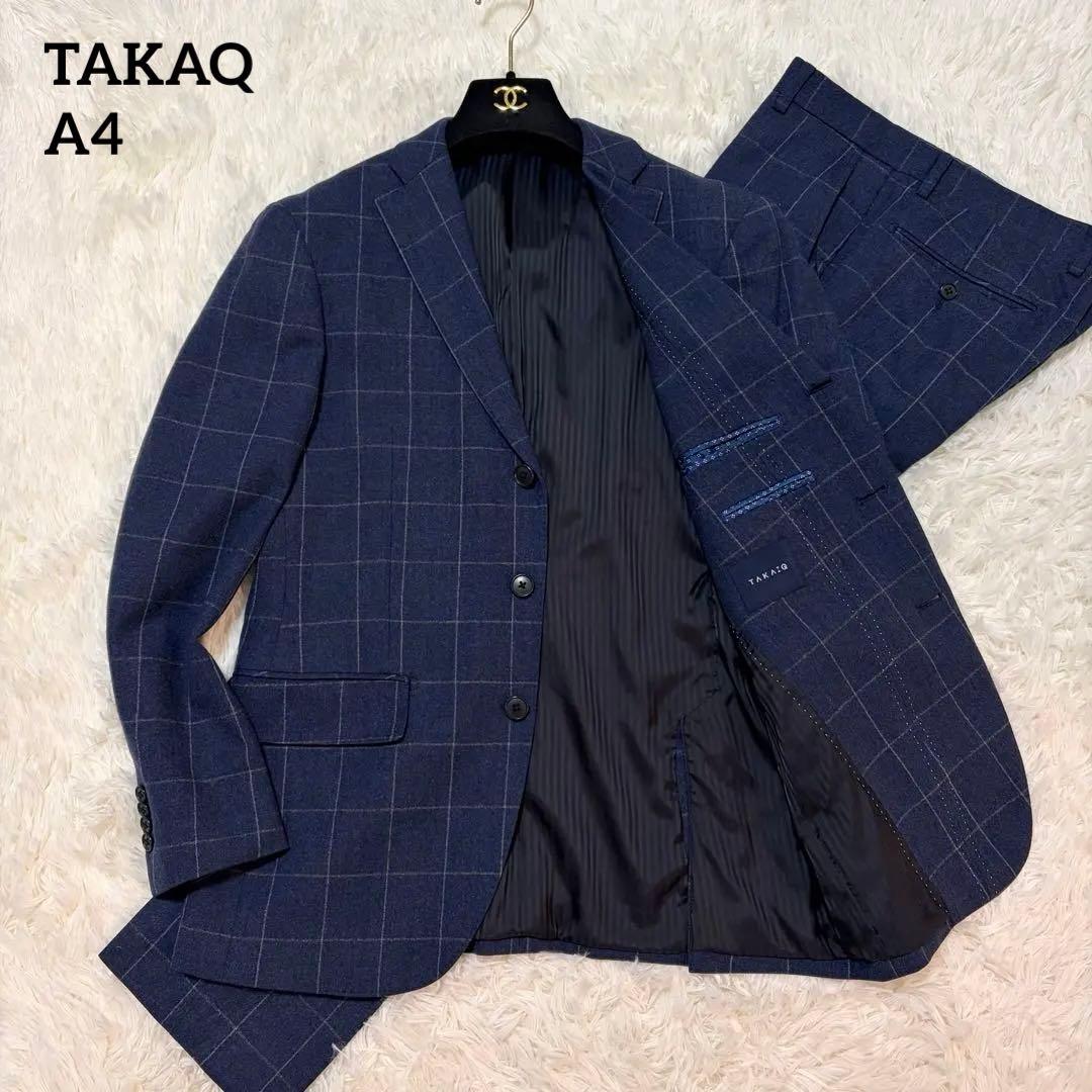 【極美品】タカキュー セットアップ ネイビー 段返り3つボタン ウール100