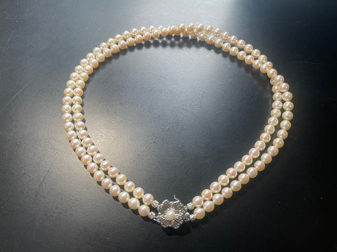 アコヤ真珠 2連ネックレス 14Kクラスプ 花モチーフ フォーマル