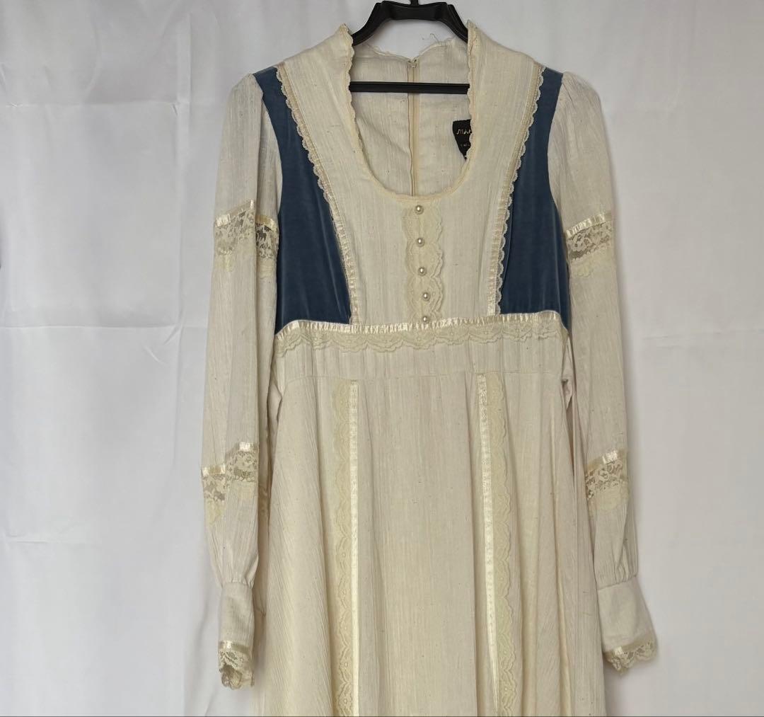 ヴィンテージ ワンピース 青 ブルー アイボリー