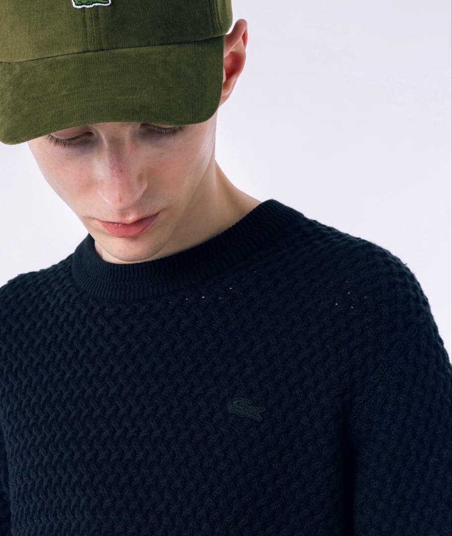 新品✨ラコステ　ローゲージバスケット編みニットクルーネックセーター　ネイビー　S