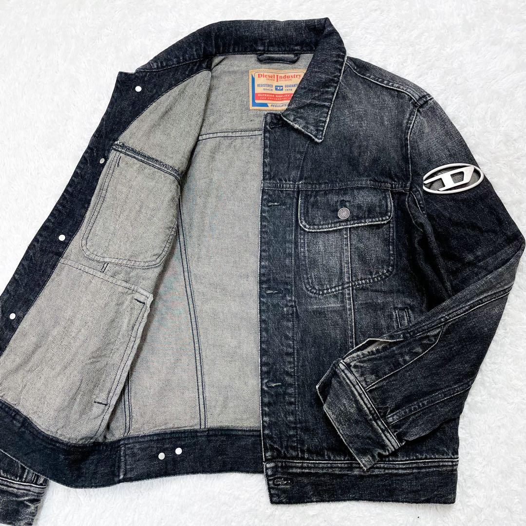 未使用級 DIESEL ディーゼル メタルロゴプレートデニムジャケット ブラック