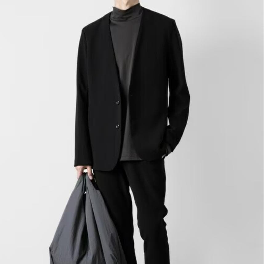 超美品 / PE ストレッチダブルクロス カラーレスジャケット / ブラック