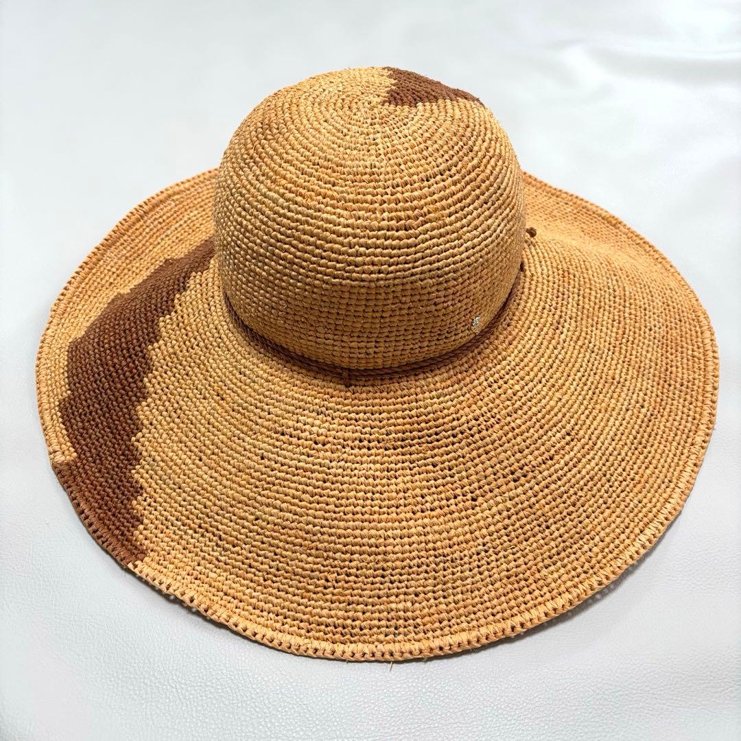 美品 希少柄 ヘレンカミンスキー ラフィアハット 14cm ツバ広 OSサイズ
