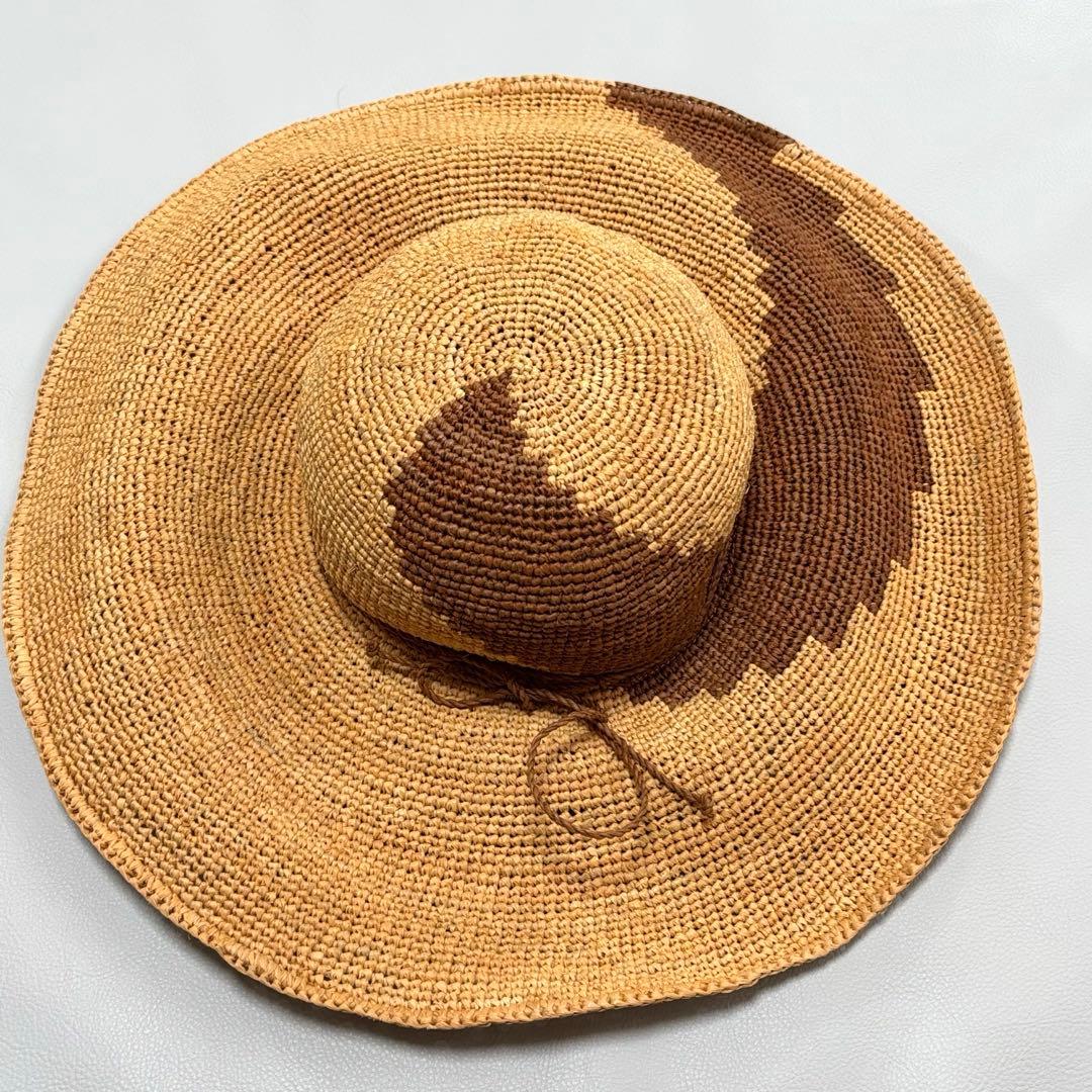 美品 希少柄 ヘレンカミンスキー ラフィアハット 14cm ツバ広 OSサイズ