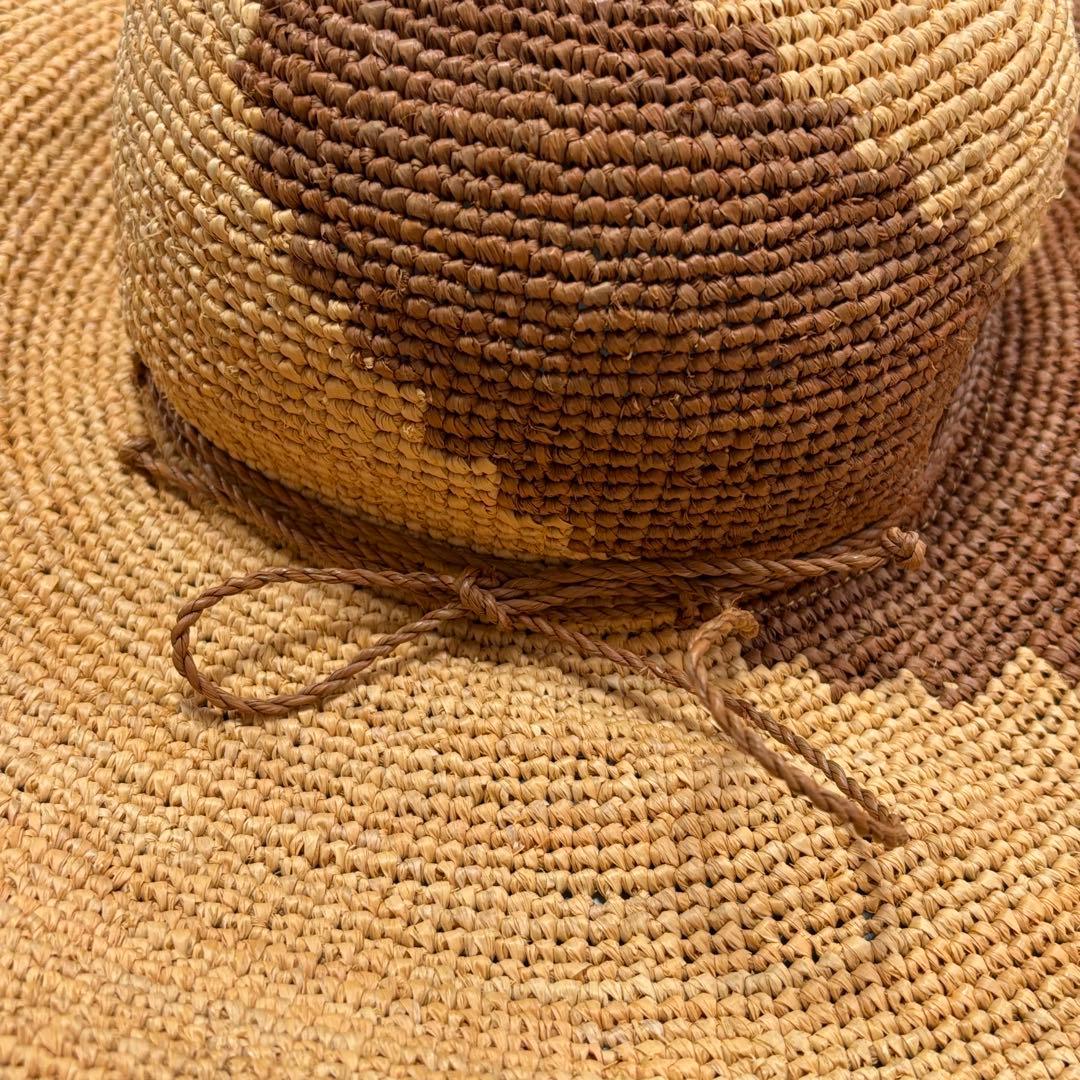 美品 希少柄 ヘレンカミンスキー ラフィアハット 14cm ツバ広 OSサイズ