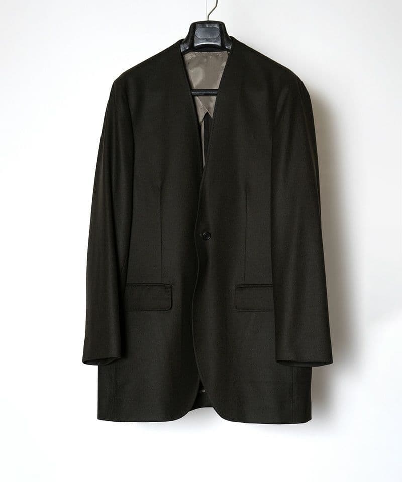 【新品未使用品】RAINMAKER ノーカラーロングジャケット ダークオリーブ