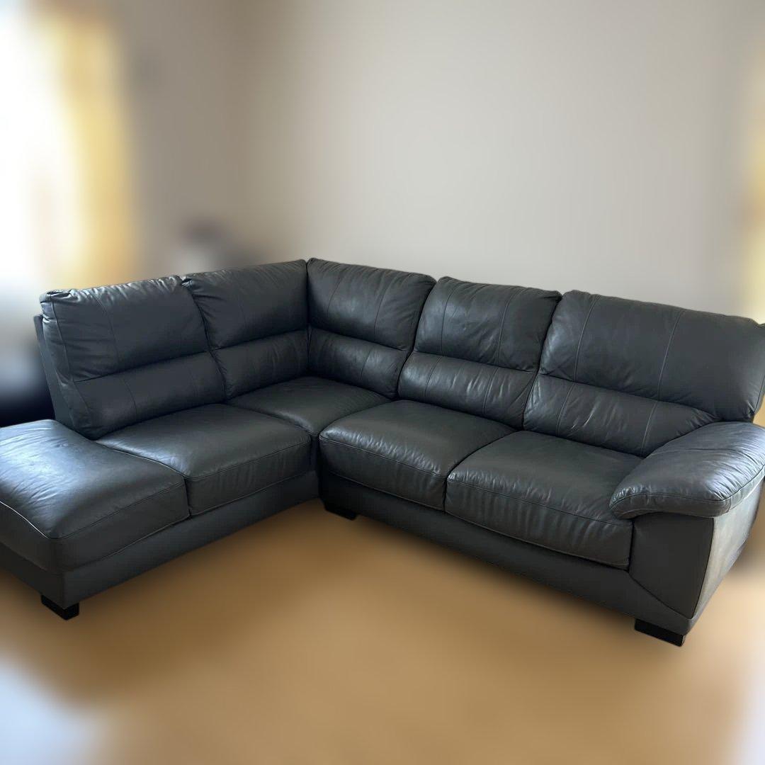 【送料込み】ニトリグレー 合成皮革 コーナーソファ1/2