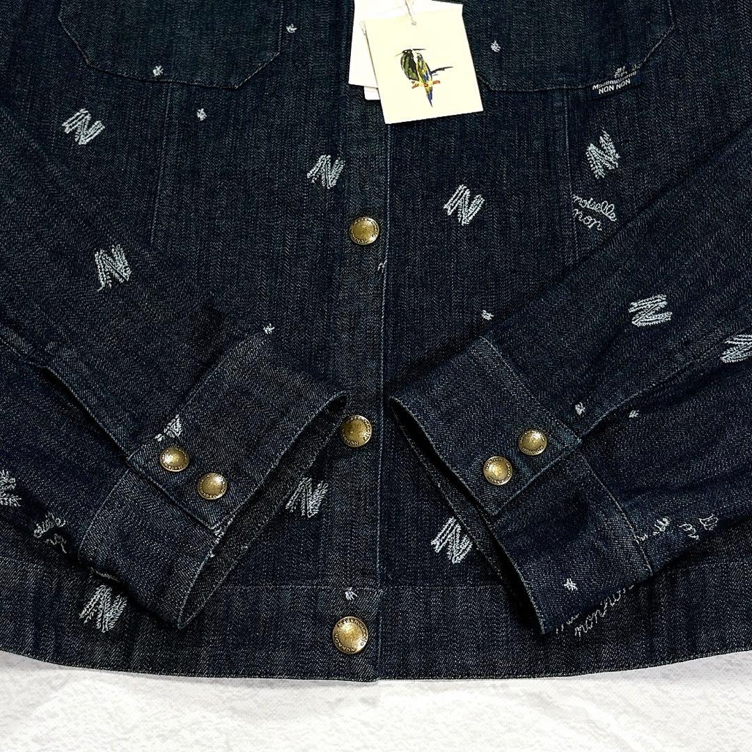 ✨タグ付き✨マドモアゼルノンノン　デニム　ジャケット　ロゴ刺繍　総柄　ロゴボタン
