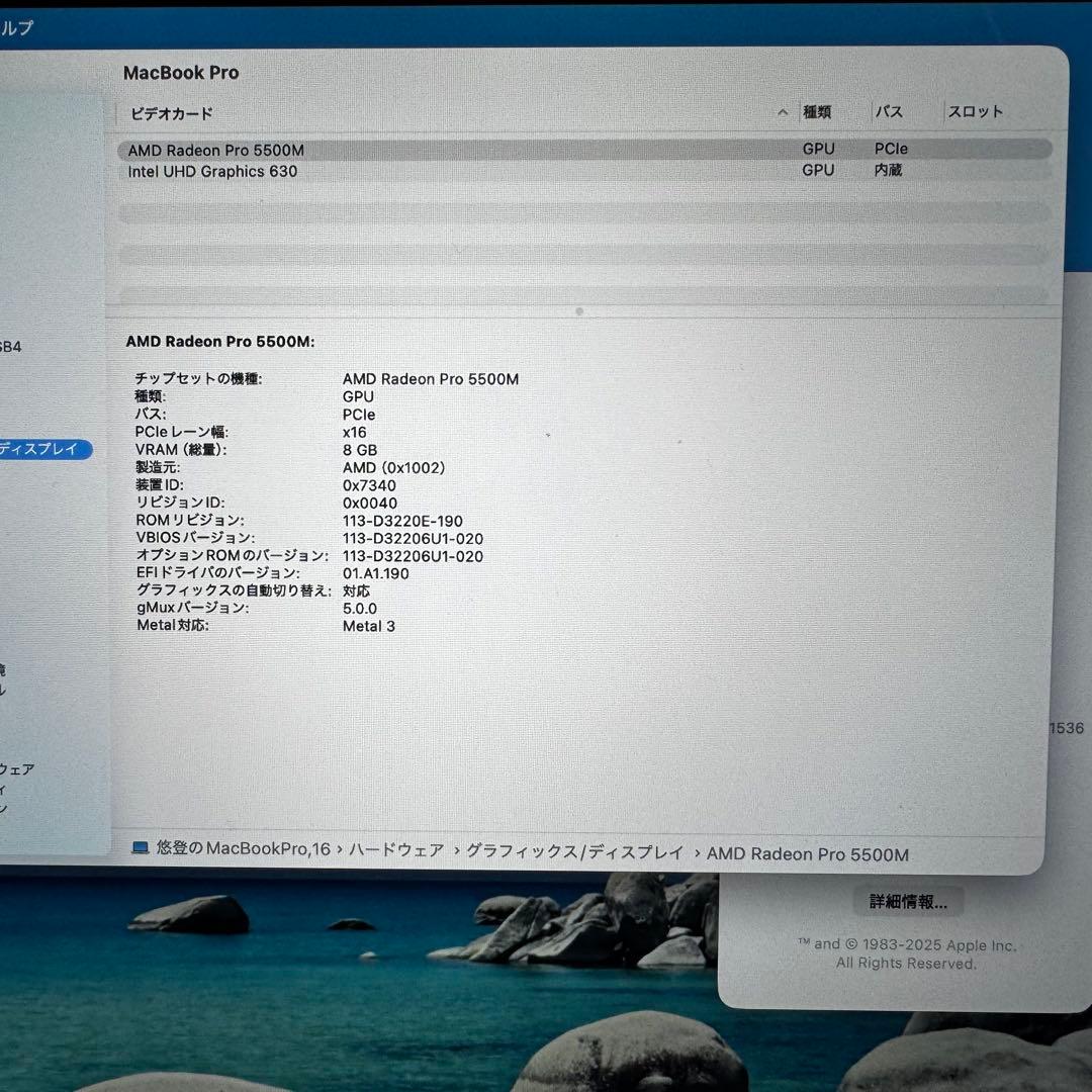 MacBookPro 16インチ(2019) i9 64GB 5500M 8GB