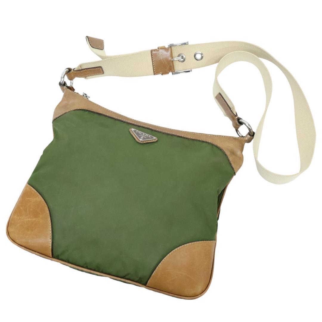 良品 PRADA プラダ ショルダーバッグ ナイロン レザー 三角ロゴ 白タグ