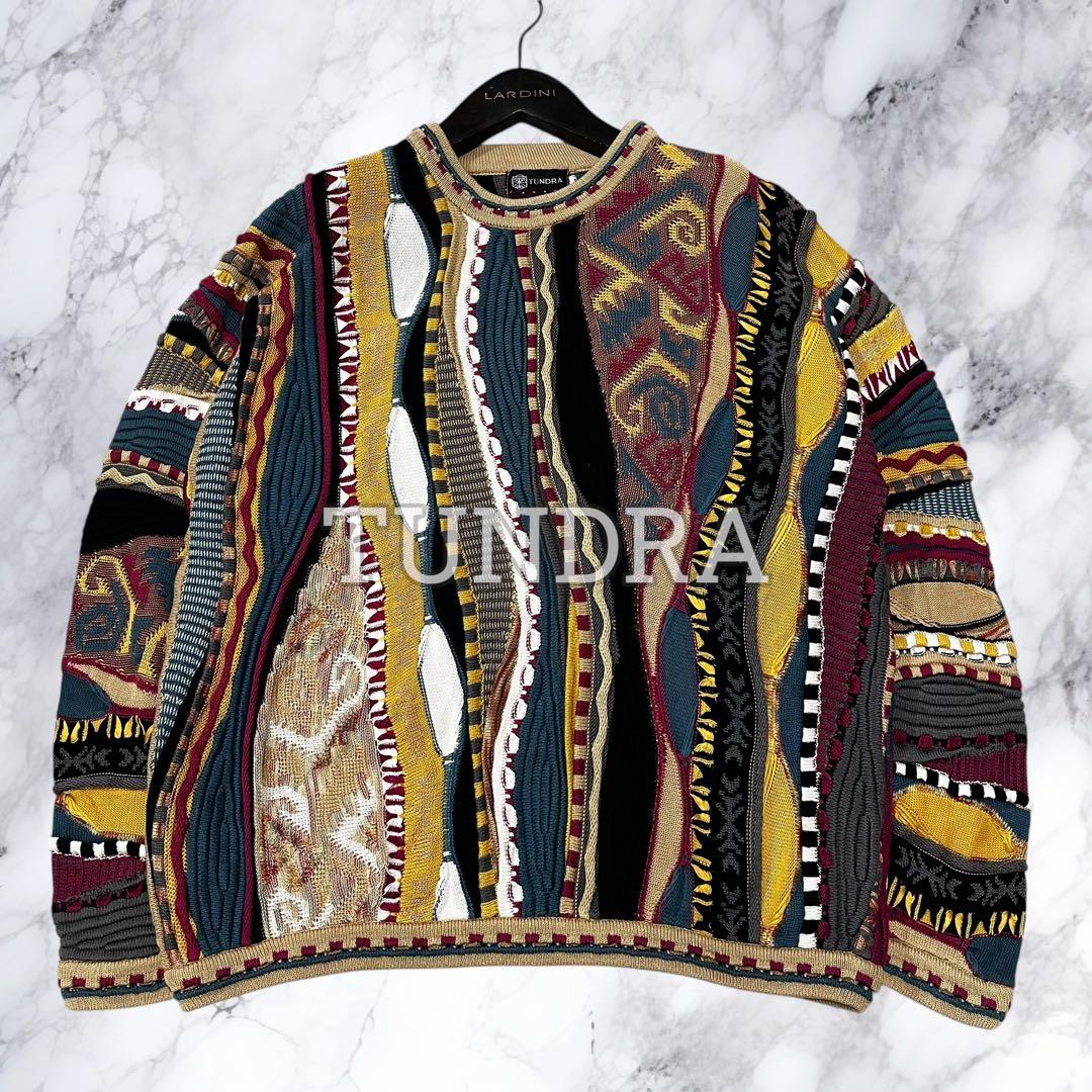 TUNDRA ツンドラ 3Dニット セーター 立体 総柄 マルチカラー L