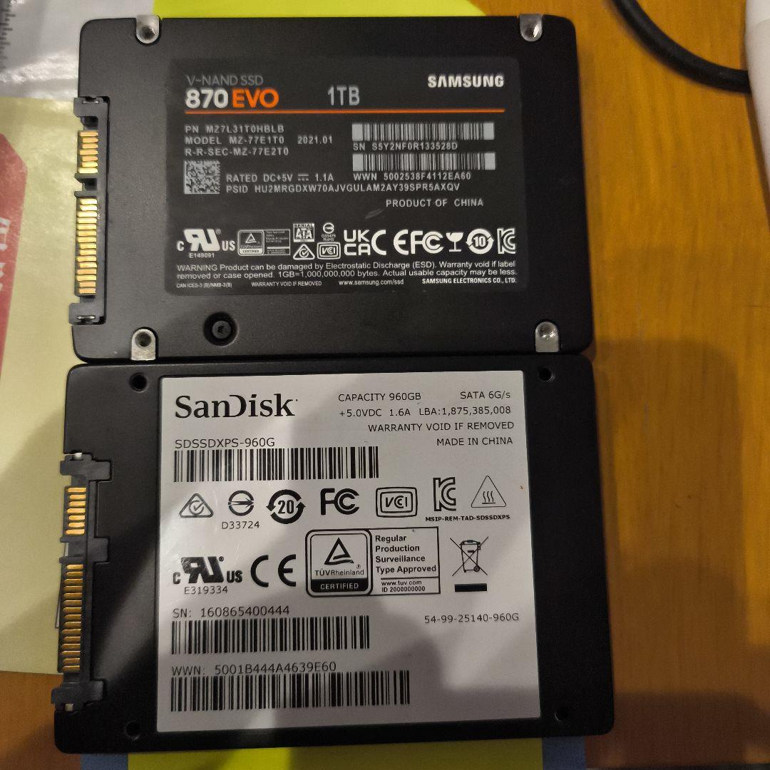 Samsung 870 EVO 1TB & SanDisk 960GB2台セット