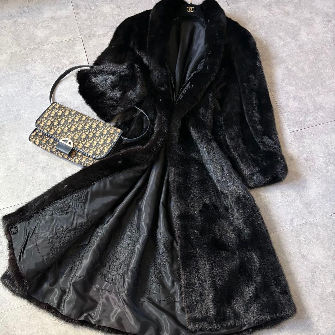 【極美品❣️】毛皮　総丈114 高級ミンク 銀SAGA ミンクコート ブラック