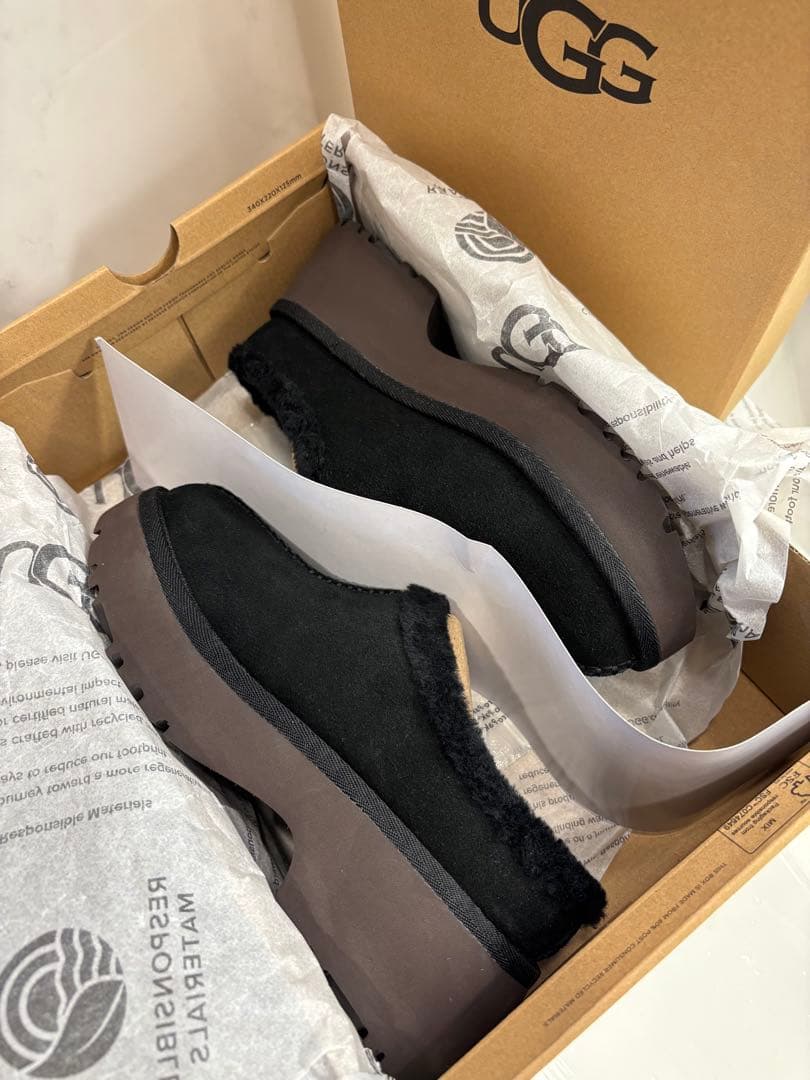 UGG W NEW HEIGHTS COZY CLOG黒スエードムートンサンダル