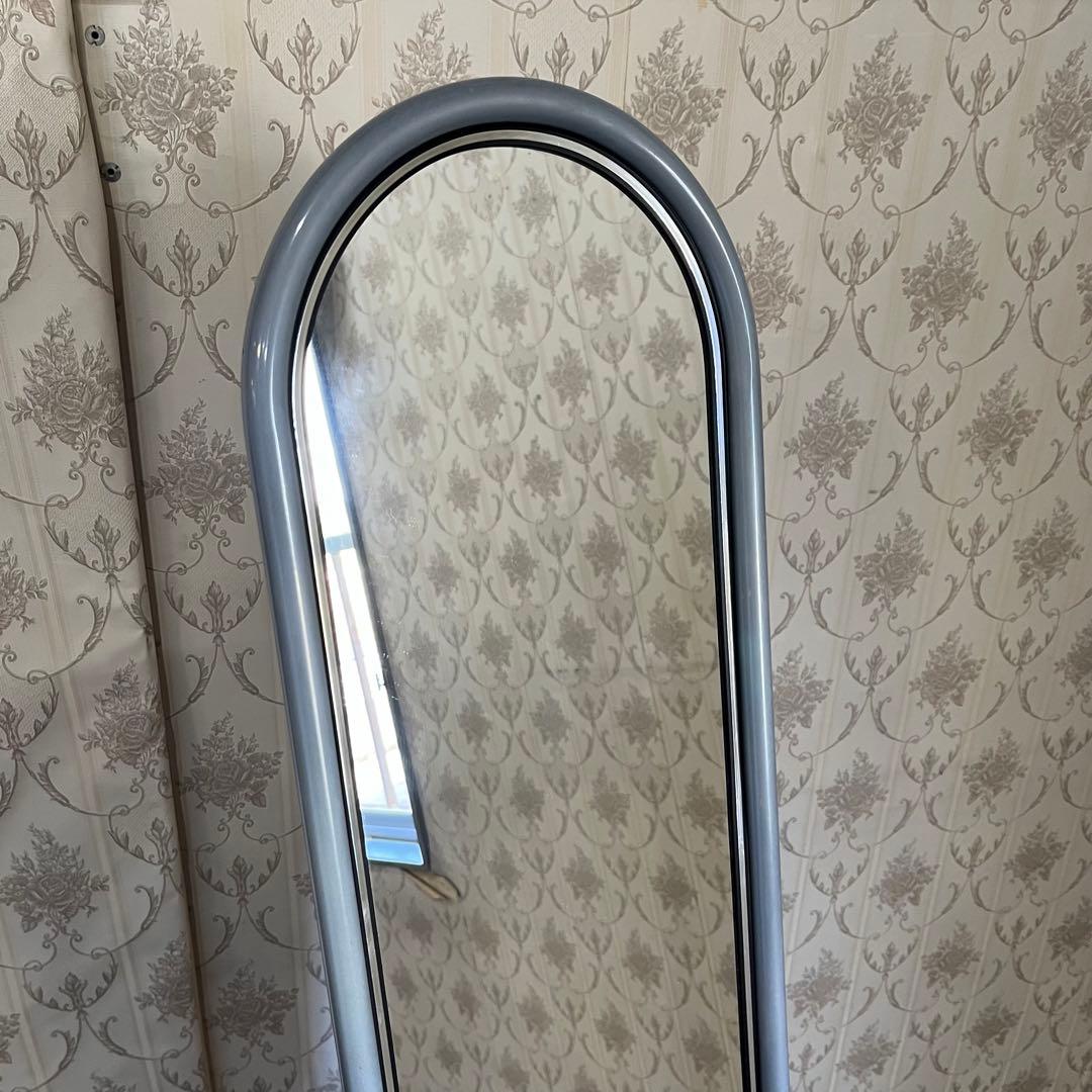 【インダストリアル】アルミフレーム アイアン スタンドミラー 全身鏡 シルバー