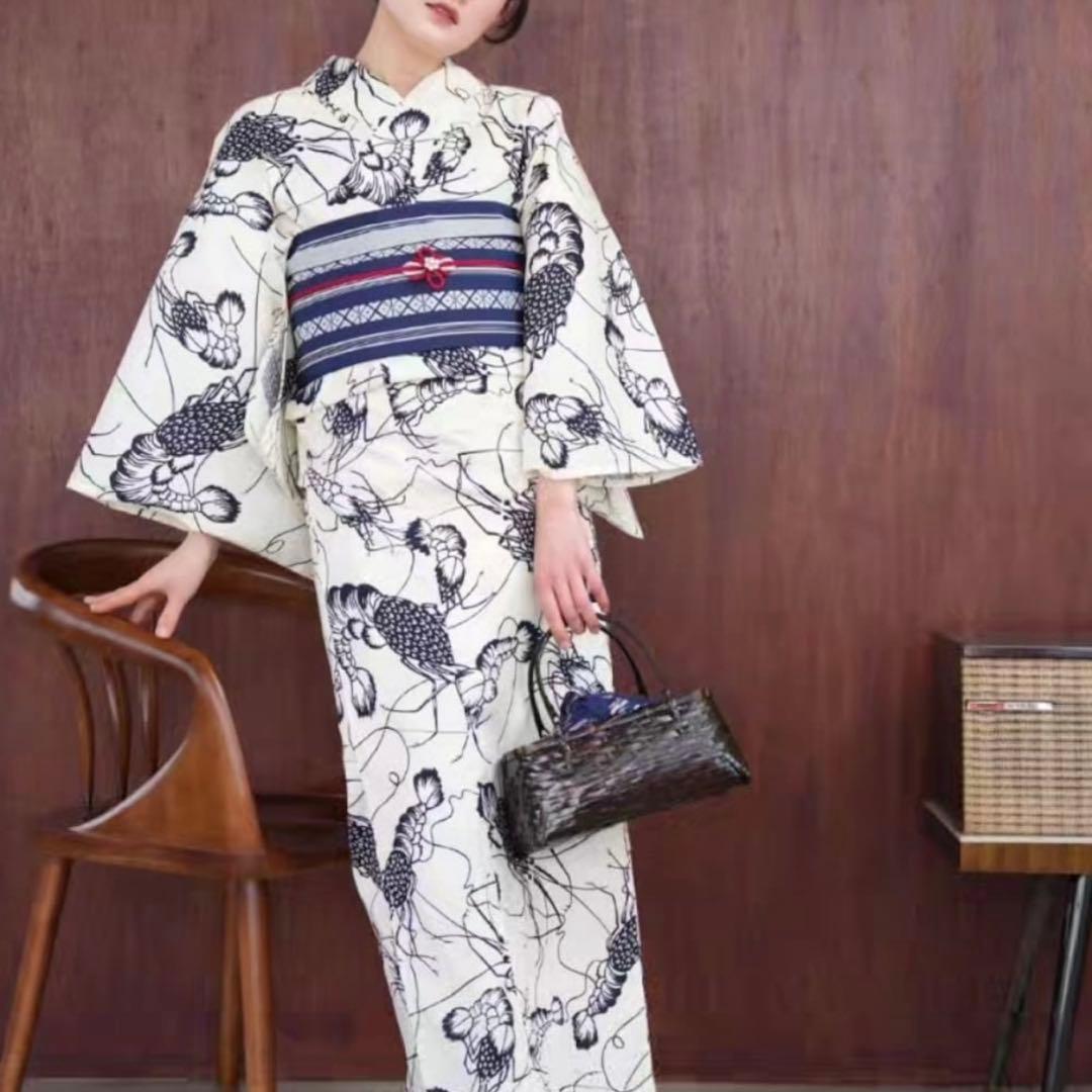 ニコアンティークオリジナル　国内染色 古典柄レトロ　伊勢海老　浴衣　花火大会