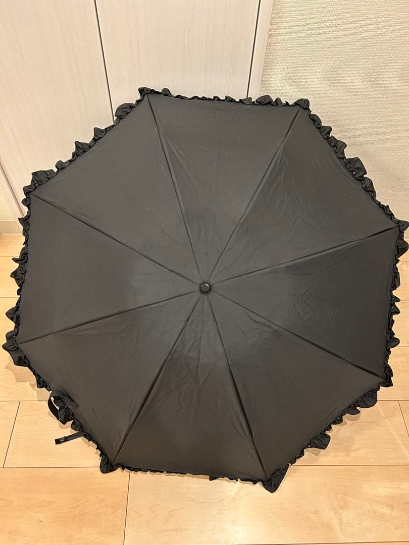 芦屋ロサブラン　シングルフリル 3段折りたたみ日傘　ブラック