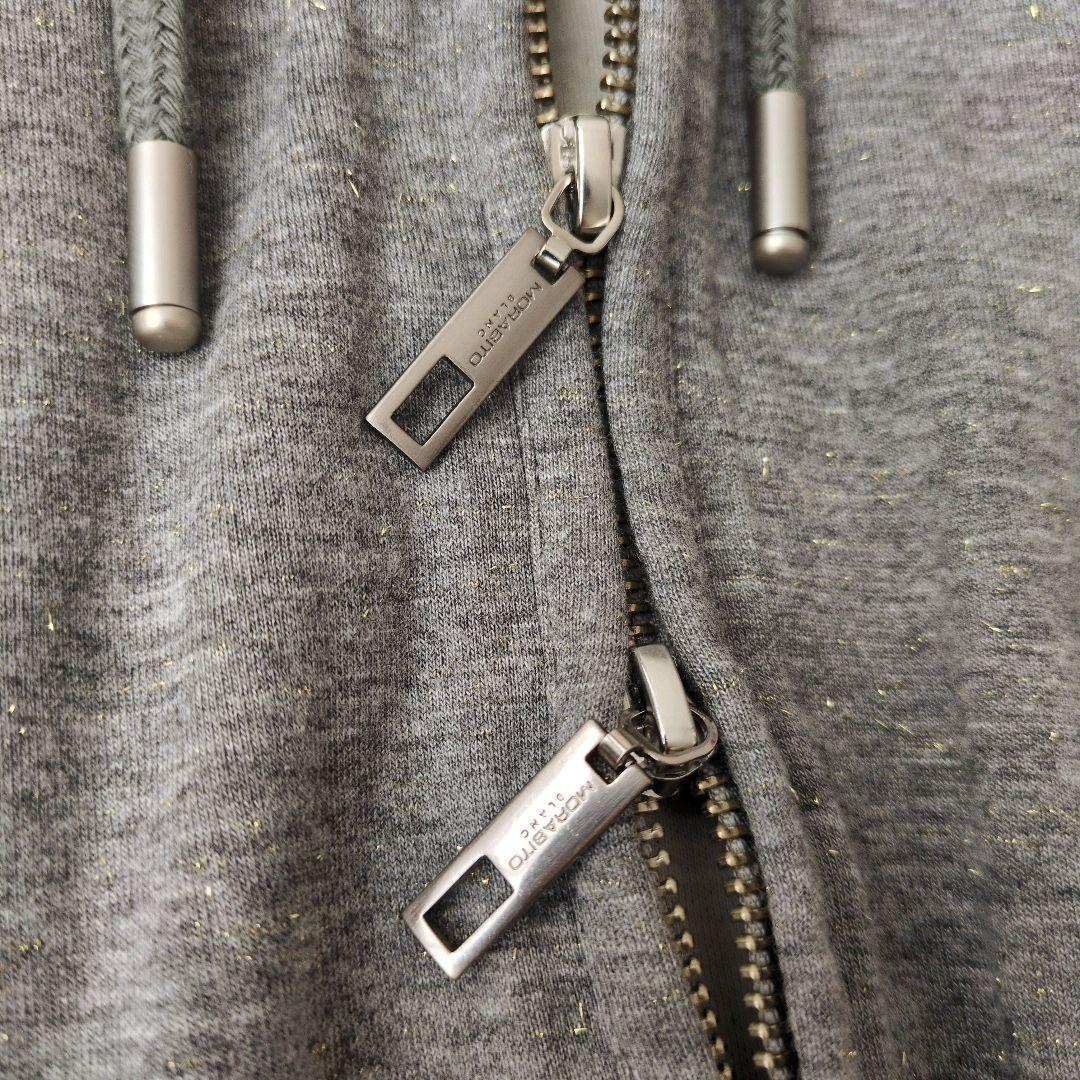 モラビトブラン　フード付きパーカー　40　ラメ混　グレー　ロゴ刺繍　ダブルジップ