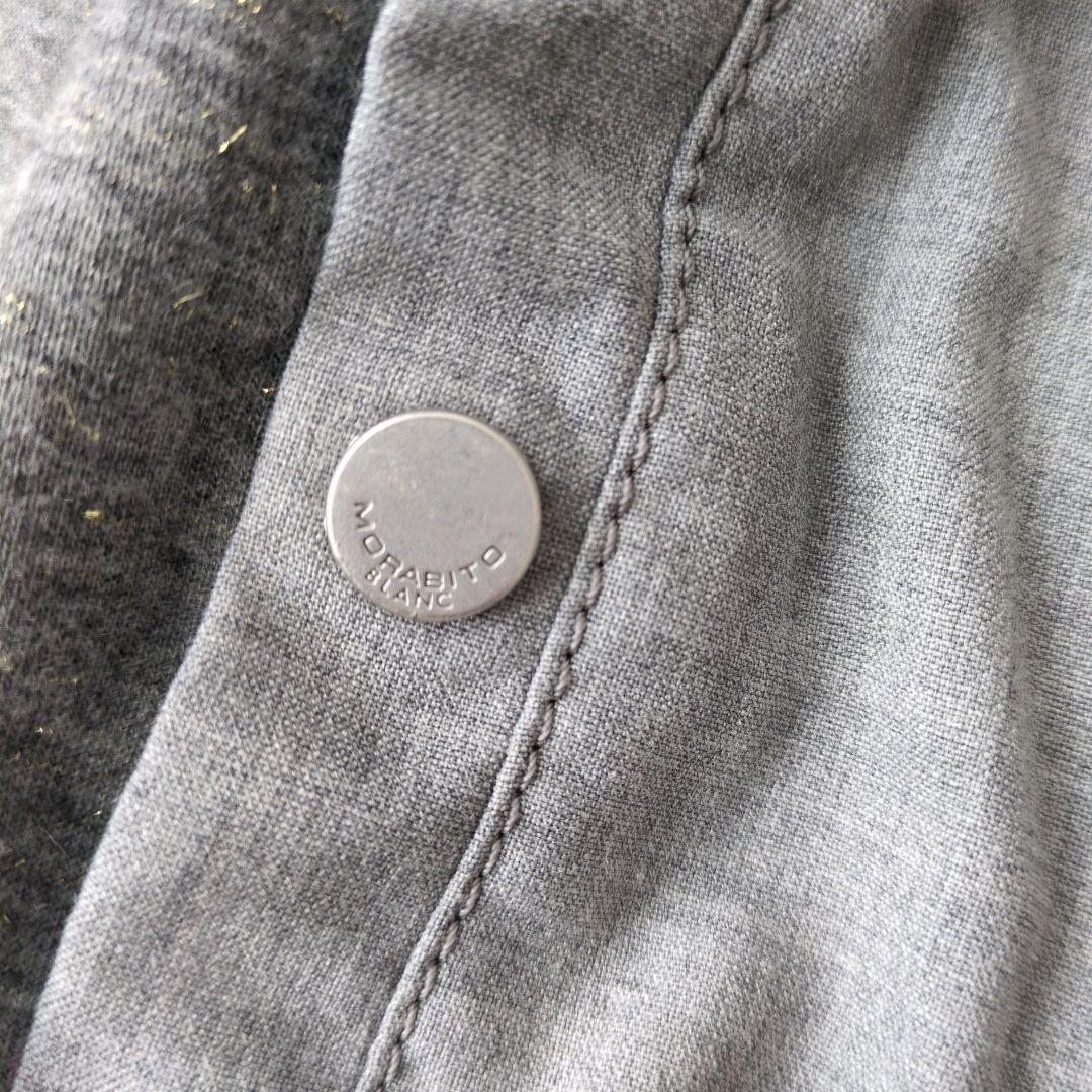 モラビトブラン　フード付きパーカー　40　ラメ混　グレー　ロゴ刺繍　ダブルジップ