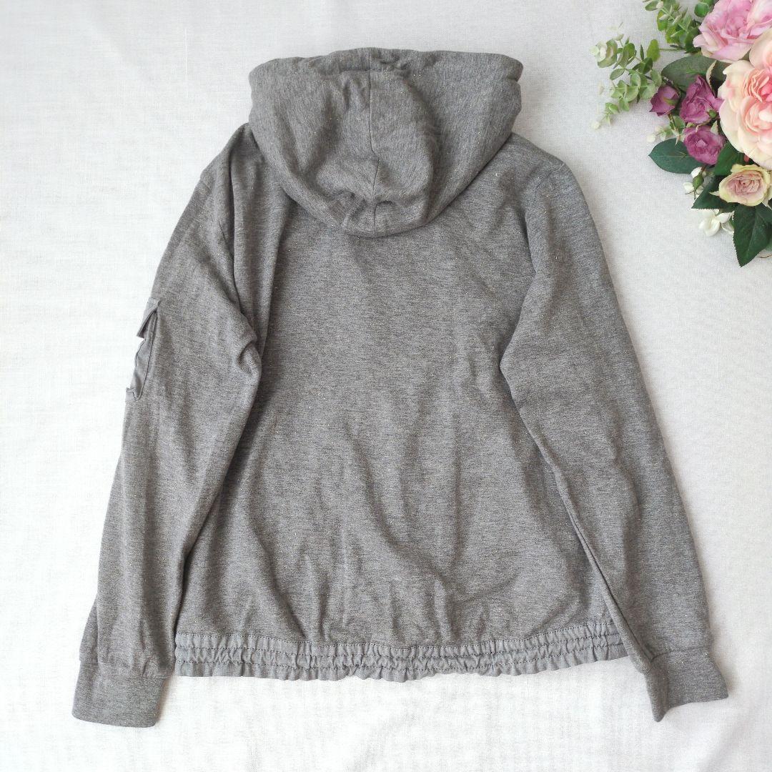 モラビトブラン　フード付きパーカー　40　ラメ混　グレー　ロゴ刺繍　ダブルジップ