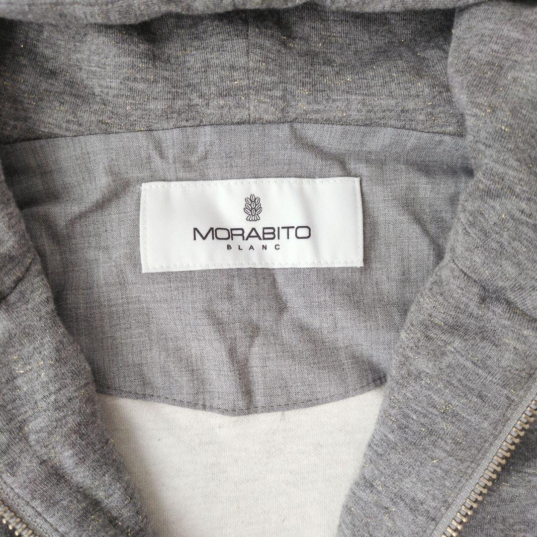 モラビトブラン　フード付きパーカー　40　ラメ混　グレー　ロゴ刺繍　ダブルジップ