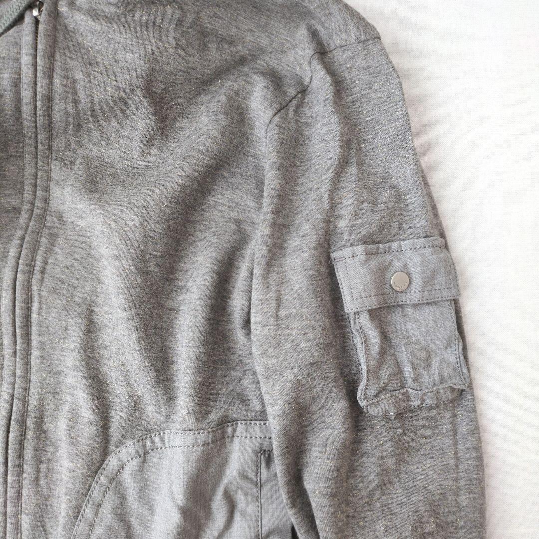 モラビトブラン　フード付きパーカー　40　ラメ混　グレー　ロゴ刺繍　ダブルジップ