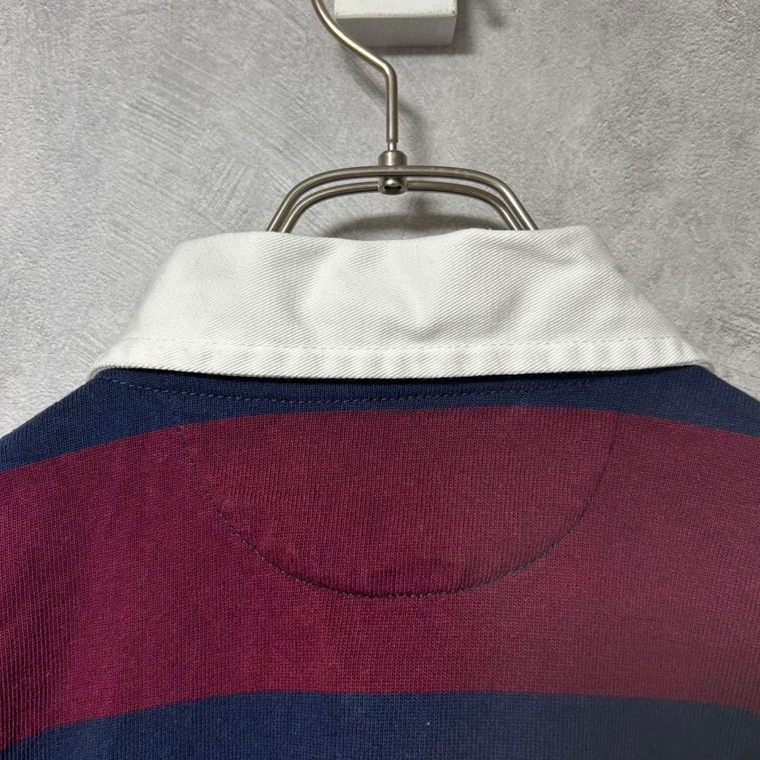 美品 ラルフローレン 刺繍 ロゴ 太 ボーダー 長袖 ラガー シャツ M