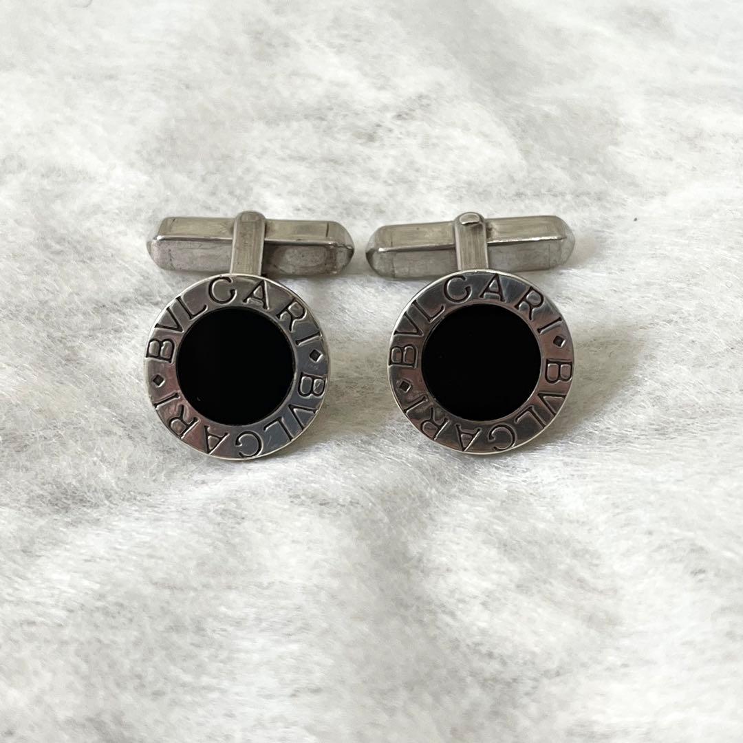 ブルガリ　カフス　ブランドロゴ　Ag925　シルバー　ブラック　メンズ　箱付き