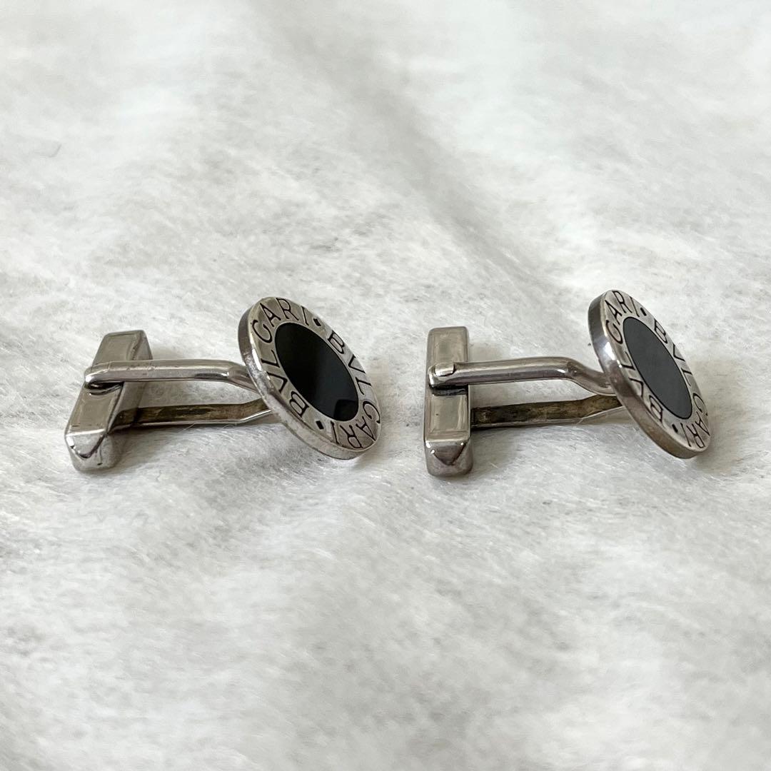ブルガリ　カフス　ブランドロゴ　Ag925　シルバー　ブラック　メンズ　箱付き